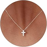 HANLI Cross Necklace for Women - 14k Gold/Silver Plated Dainty Cubic Zirconia Sideways Cross Necklace Jewelry Gift