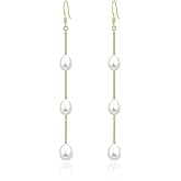 Voaino Long Pearl Earrings for Women 925 sterling silver Pearl Dangle Earrings Hypoallergenic Elegant Wedding Pearl Tassel Earrings for Bridal Christmas Gift…