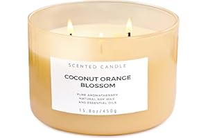 T&H Coconut Orange Blossom 3 Wick Candle | Highly Scented Soy Candles for Home 15.8 oz, Summer & Tropical Scented Candle | Aromatherapy Stress Relief Candle, Relaxing Clean Burning Candles for Women & Men