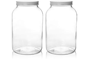 kitchentoolz 1 Gallon Glass Jar with Lid Wide Mouth Large Mason, Leak Proof Airtight Metal Lid for Fermenting Kombucha Kefir Kimchi, Canning, Egg Water Glassing, & Preserving - Pack of 2