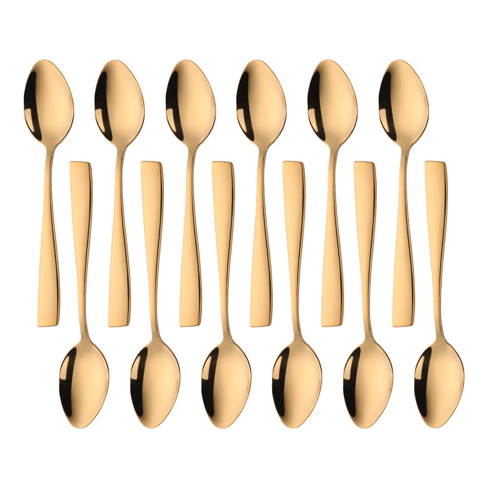 SUNSENGEUR Tea Spoons 12-Piece Autograph Dinnerware Set Stainless Steel Set Use for Home, Kitchen, Restaurant- 5.3 Inches-Gold