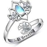 Cujiesp Just Breathe Ring 925 Sterling Silver Hope Rings Just Breathe Lotus Inspirational Rings for Women Open Adjustable Rings Jewelry Encouragement Gift to Friends