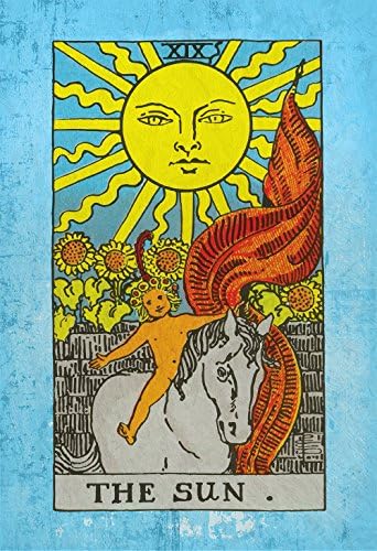 Tarot Print The Sun Retro Illustration Art Rider Print Vintage Giclee on Cotton Canvas or Paper Canvas Poster Wall Decor