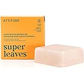 ATTITUDE Volume & Shine Shampoo Bar, Natural Origin, for Thin and Flat Hair, Soy Protein & Red Clay, EWG Verified & Clean Ingredients, Vegan, Orange Blossom & Eucalyptus Scent, 4 Oz