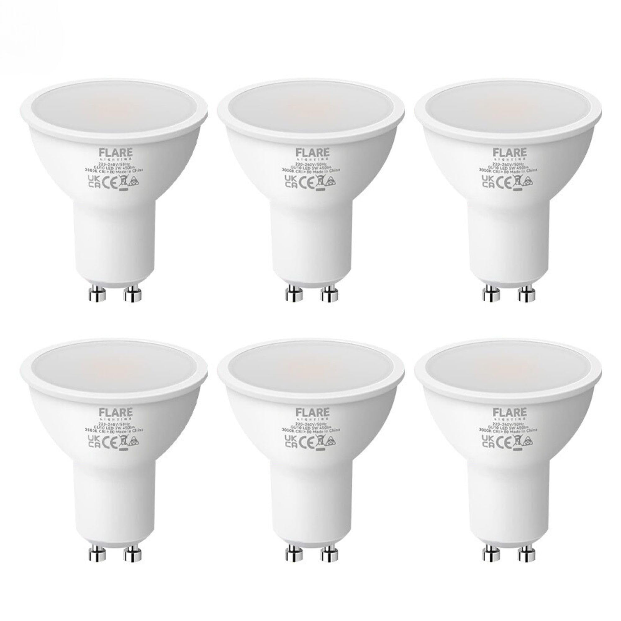 FLARE LIGHTING GU10 LED Bulbs Cool White 6500K (6 Pack) 60W Halogen Bulb Equivalent, Led Light Bulb 5W Energy Saving and Super Bright, 500LM 100° Wide Beam for Ceiling Non-dimmable