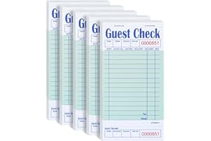 DGBDPACK Guest Check Books for Servers, 5 Pack of EP-3632-1 Server Note Pads, Thick Server Paper with Guest Receipt, Waitress Notepads - 250 Orders Total (Green, 6.75"x3.5")