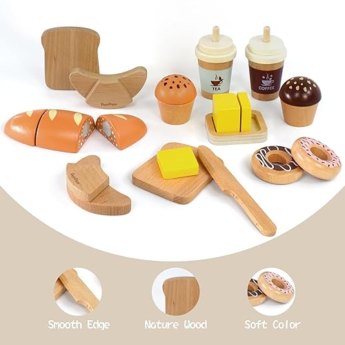 PairPear Wooden Bakery Toy Food Playset,Kids Pretend Play Food