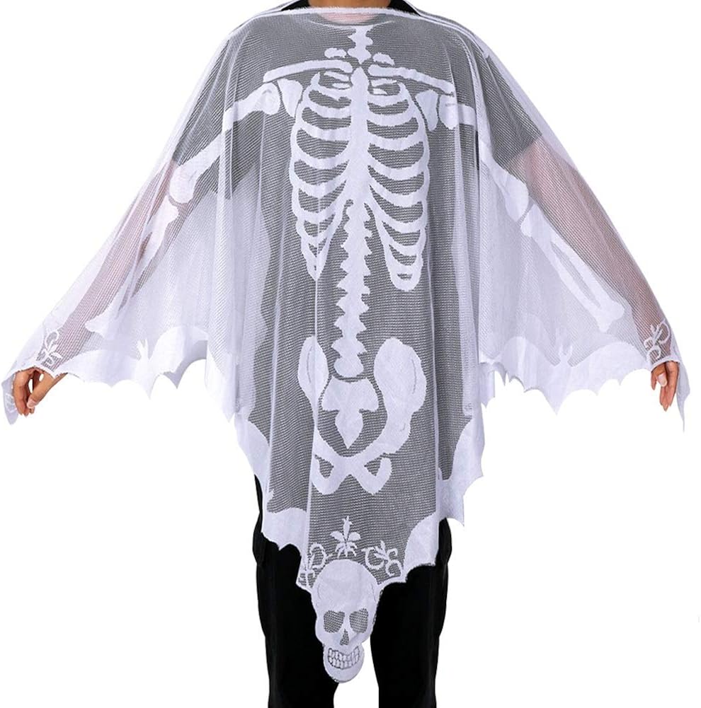 OurWarm Halloween Poncho White Lace Skeleton Poncho for Women, Day of The Dead Costume 60 x 60 Inch: Clothing