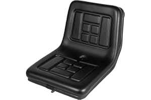 Universal Tractor Seat & Lawn Mower Seat - Black PVC Leather High Back Replacement with Sliding Tracks 5.9inch Adjustable for