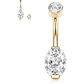 PEAKLINK G23 Titanium Belly Button Ring 14G Belly Piercing 10mm Navel Ring Internal Thread Navel Piercing Jewelry Cubic Zirconia Navel Belly Barbell Stud for Women