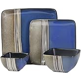 Elama Uptown Loft 16 Piece Double Bowl Stoneware Dinnerware Set with Service for 4