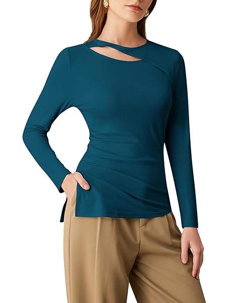STYLISH WOMENS ROUND NECK CUTOUT PARTY TOPS TWIST...