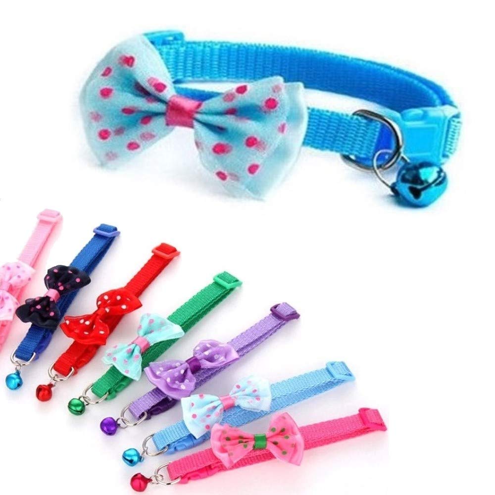 Small Dog Puppy Pet Collar Bow Tie Decoration with Bell Nylon Adjustable Size 19-32cm Sky Light Blue