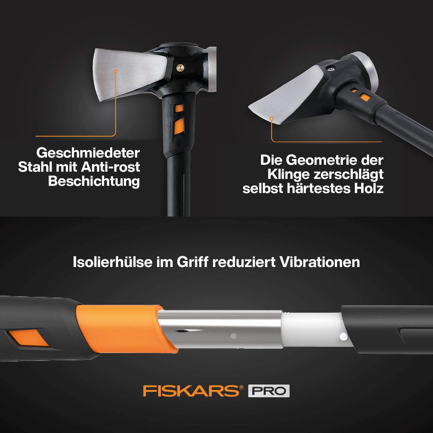 Fiskars Spaltaxt IsoCore XXL zum Spalten von Stammstücken oder zum Eintreiben von Keilen, Länge: 92 cm, Kopfgewicht: 3,6 kg, Schwarz/Orange, 1020220 4