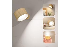 Deyagoo LED Wall Sconce, Wall Mounted Lamp with Rechargeable Battery Operated USB Port 3 Color Temperature & 3 Brightness Level 360°Rotate Magnetic Ball, Cordless Light for Reading Bedside-Wood