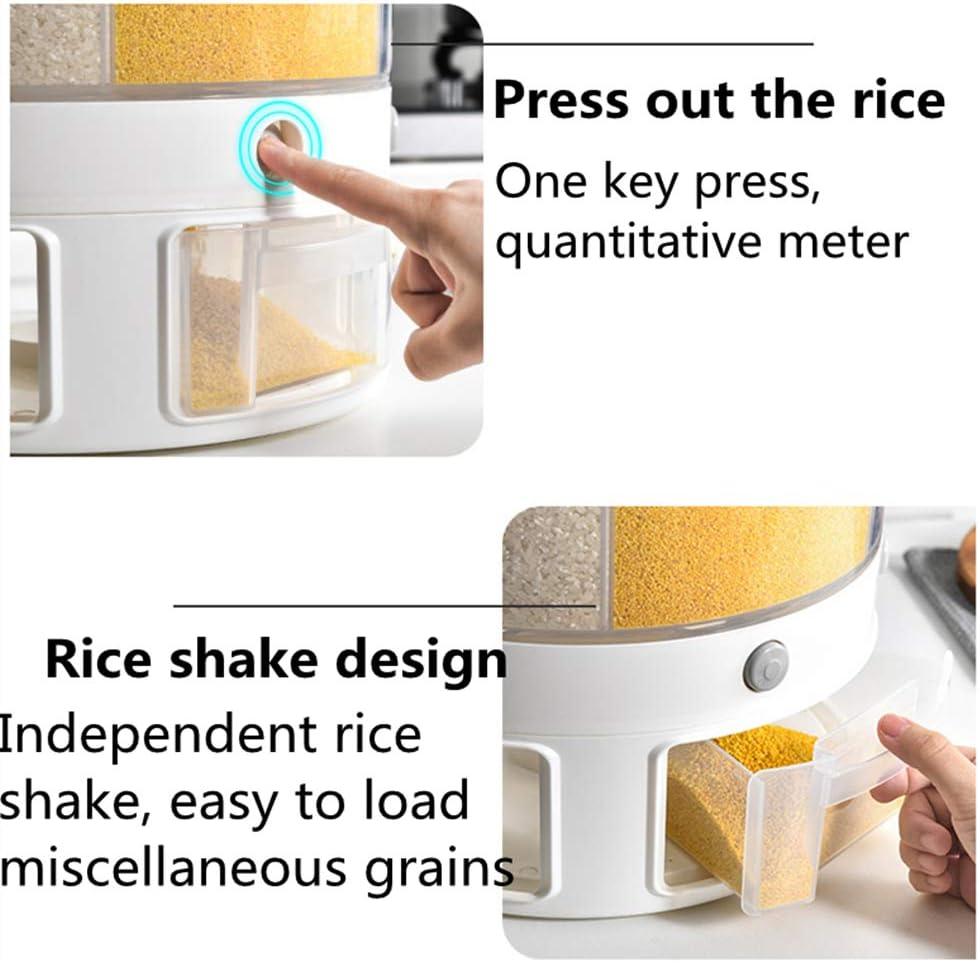 Large Food Dispenser Rice Dispenser 6-Grid Rice Bucket Whole Grains Rice Container Storage with Lid Dry Food Dispenser Storage Box for Kitchen: Kitchen & Dining