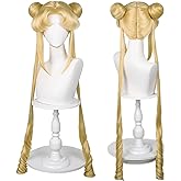 Probeauty Long Curly Blonde Ponytails Cosplay Wig Light Blonde Ponytails Costume Cosplay Wigs with Undetachable Buns Wig Cap