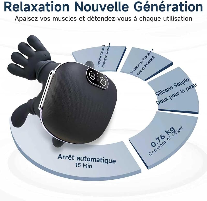 4D Masseur Cervical avec Chaleur, 3 Niveaux D’Intensité, sans fil