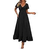BTFBM Womens Spring Dresses 2026 Casual Short Sleeve V Neck Drawstring Wedding Guest Maxi Dresses Boho Beach Long Dress