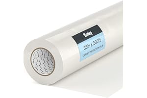 Kenley Carpet Protection Film - Self Adhesive Plastic Carpet Protector Film - Heavy Duty Shield Covering for Stairs Floor Runner Surface - Puncture & Water Resistant Sticky Protection Roll (36"x200')