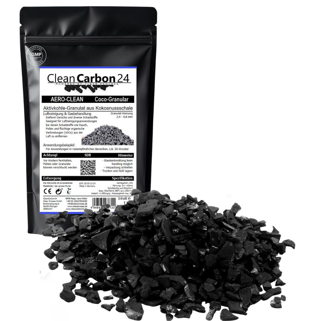 5 litres of activated carbon granulate from coconut shells for air purification (3.4-4.8mm / 4x6mesh) [Energy class A]