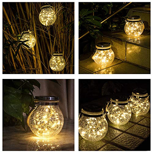 Hanging Solar Lights Outdoor Hanging Solar Lanterns Solar Lamp 2 pcs 30LED Bright Waterproof Crack Glass Decorative Outdoor Warm White Table Decor Fairy Lights for Patio Wedding Christmas Party