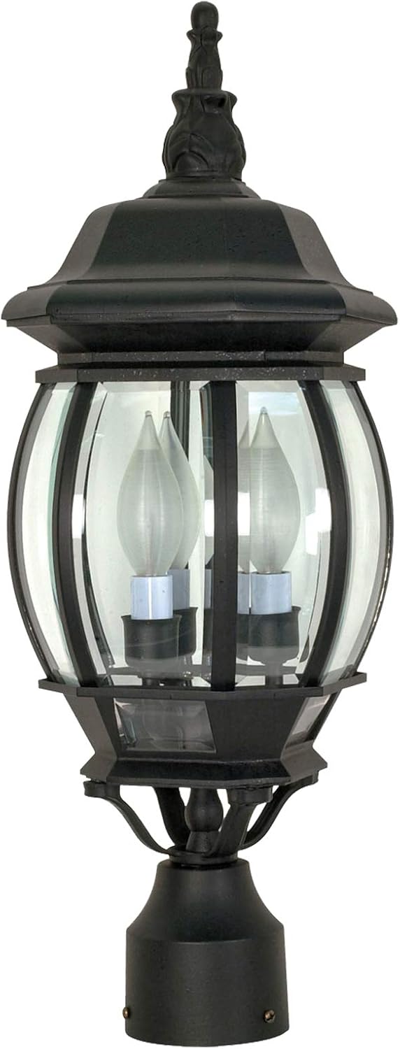 Ciata Lighting 3 Light Outdoor Aluminium 21 inch Outdoor Post Lantern, Clear Glass Shade in Black Finish. Voltage: 120, Wattage: 60, Clear Beveled Glass Panels.