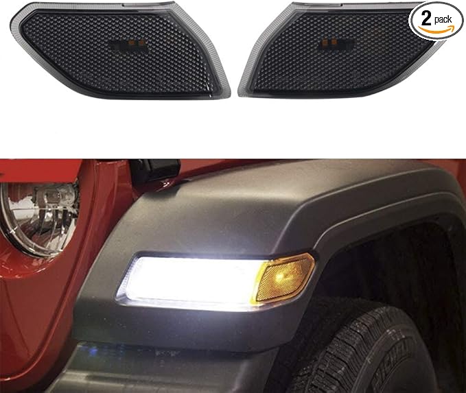 White DRL & Amber Sequential Turn Signal Side Marker Lights Compitable