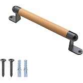 Dolibest 12" Wooden Barn Door Handle Wooden Gate Handles for Outdoor Fence | Sliding Door Handle w/ 2 Durable Metal Support, Door Pull Handle for Gate Barn, Closet, Garage Includes Install Hardware