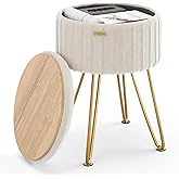 STORAGEBUD Round Ottoman with Storage, Pleated Velvet Storage Ottoman, Foot Stool Ottomans, Makeup Vanity Stool, Small Ottomans Foot Rest, Modern Vanity Stools for Living Room and Bedroom, Cream