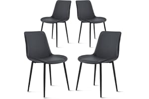 Ironalita Black Leather Dining Chairs Set of 4, Mid Century Modern Faux Leather Kitchen & Dining Room Chairs, Comfortable Din