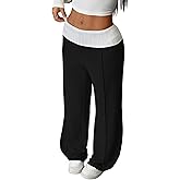 ZAFUL Women's Wide Leg Sweatpants Y2K Fold Over Rib Knit High Waisted Long Streetwear Joggers Pants Trousers