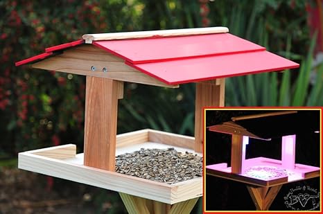 Bird Feeder Xxl With Light Roof Red With Light Led Light