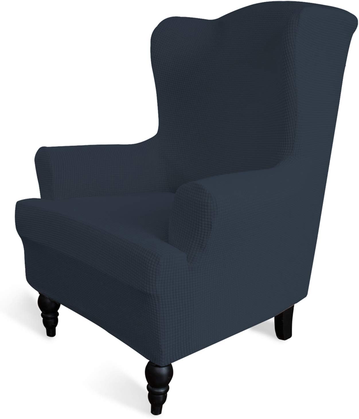 Slipcovers - Easy-Going Stretch Wingback Chair Sofa Slipcover 1-Piece Sofa Cover Furniture Protector Couch Soft with Elastic Bottom Spandex Jacquard Fabric Small Checks(Wing Chair,Dark Blue)