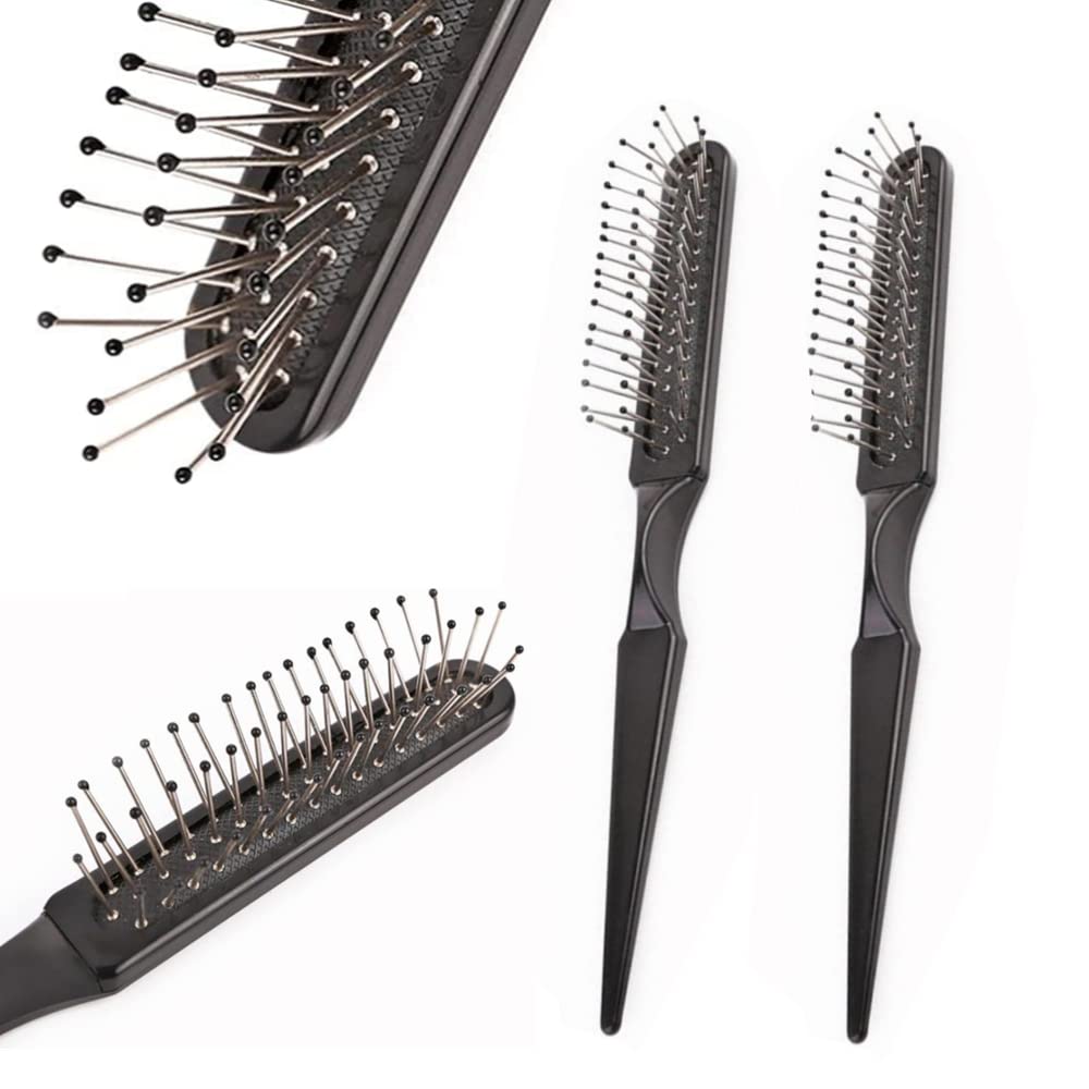 2 Pcs Hair Brush Stainless Steel Wig Brush Wig Comb Wide Teeth Comb Hairbrush for Hair Extensions Hair Styling, Drying, Curling, Adding Hair Volume and Shine
