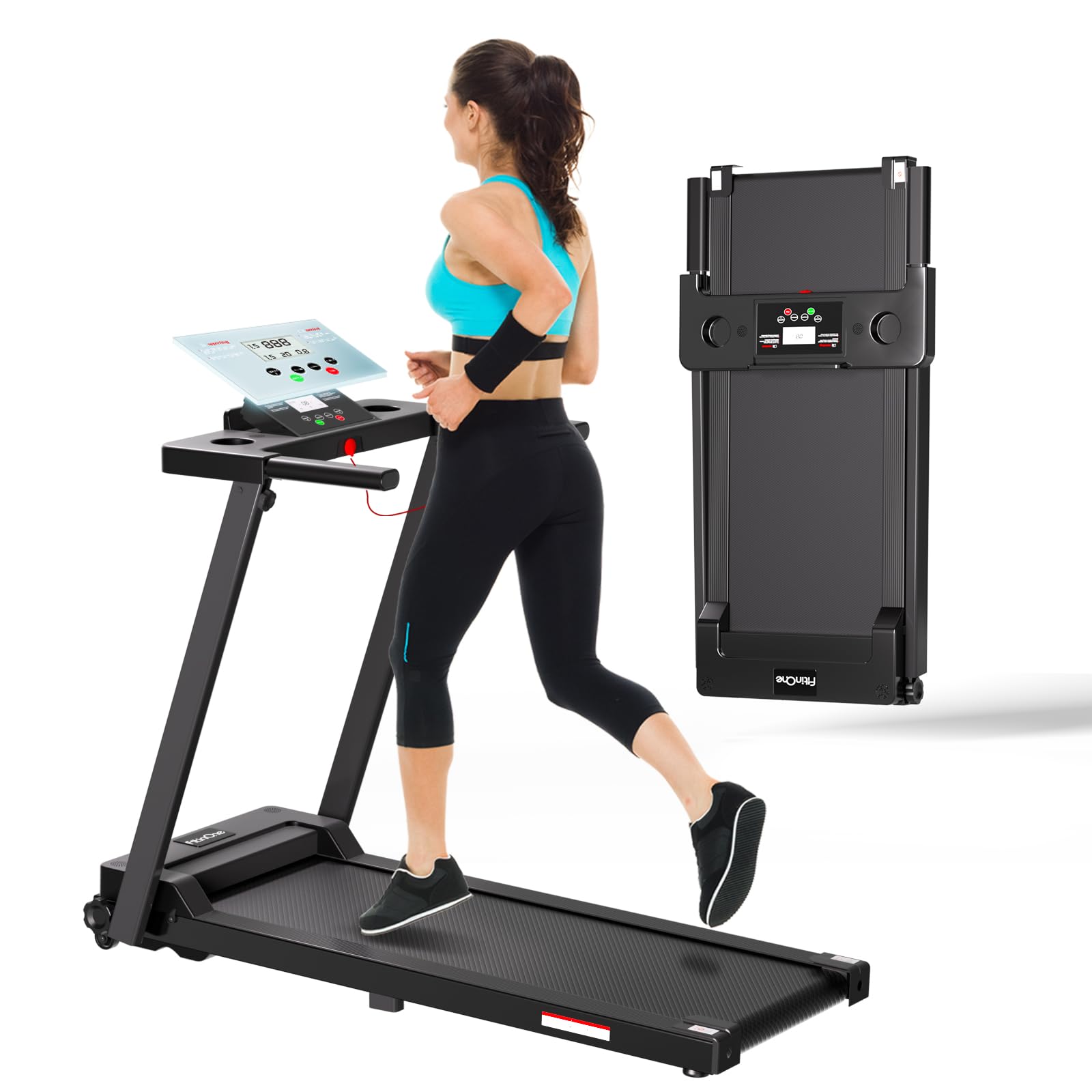 Photo 1 of FitinOne Portable Foldable Treadmill, 3.0 HP Small Treadmills for Home Office with 300 lbs Capacity, Walking Treadmill with Handle Bar, Folding Running Walking Compact Treadmill with LED Display