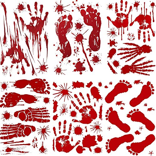 Bloody Footprints Floor Clings Bloody Handprint Decals Halloween Window Decals 86 pcs, Halloween Wall Stickers for Halloween Decals - Thumbnail 7