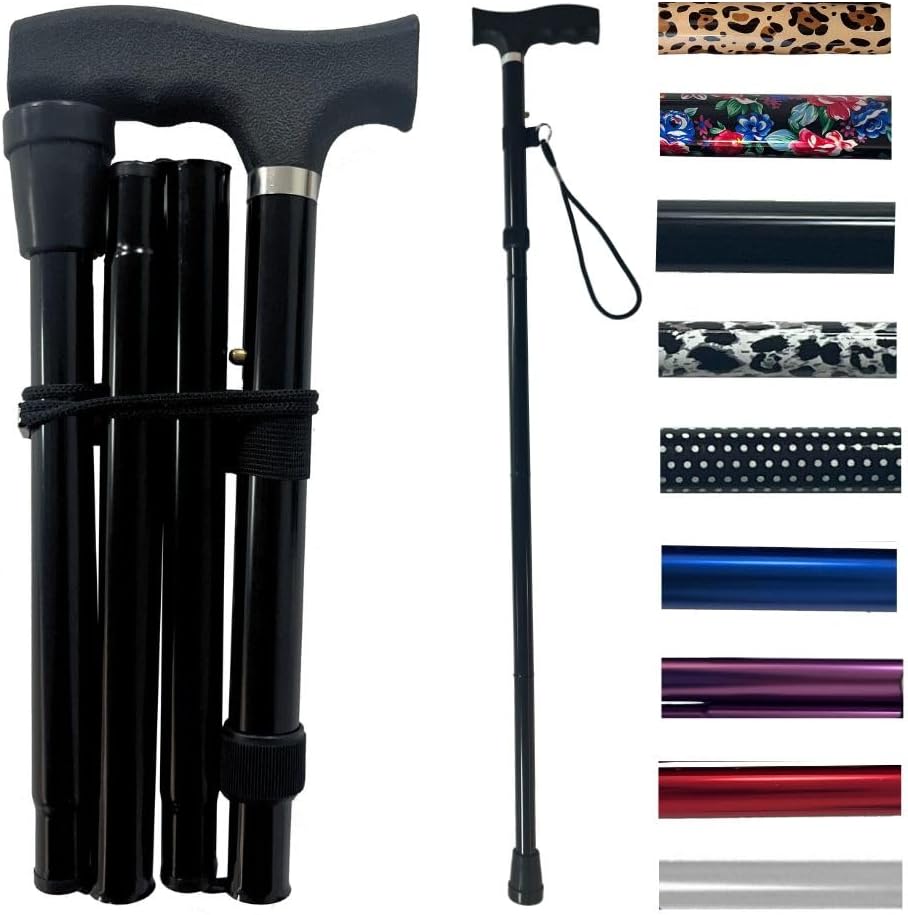 Life Healthcare Folding Walking Stick Adjustable Height Lightweight Aluminium