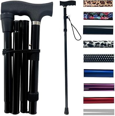 Life Healthcare Folding Walking Stick Adjustable Height Lightweight Aluminium