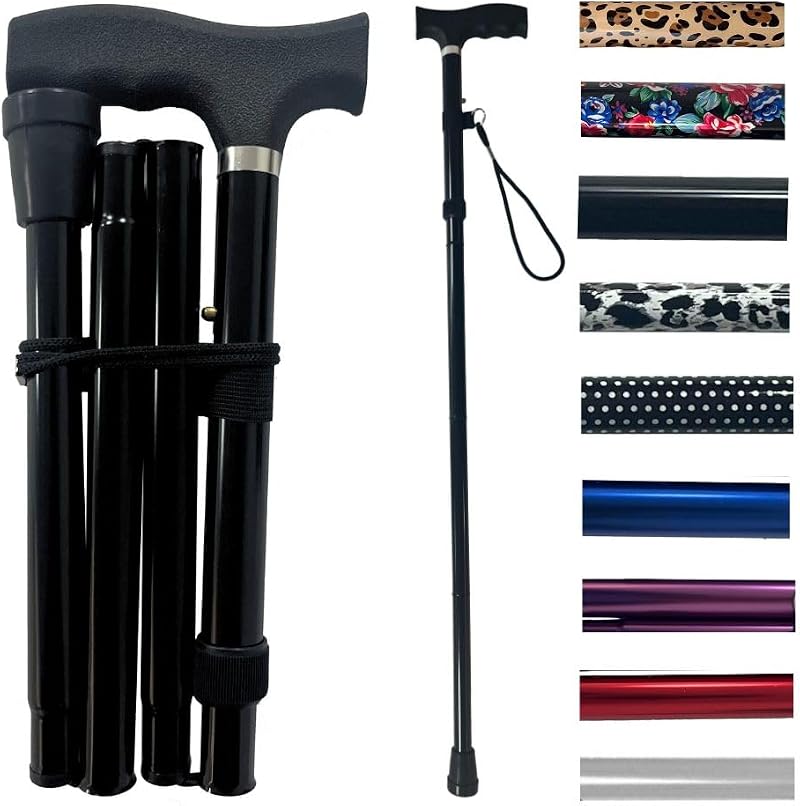 Life Healthcare Folding Walking Stick Adjustable Height Lightweight Aluminium