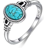 DOLIOX 9x7mm Genuine Turquoise Rings for Women 925 Sterling Silver Native American Style Southwest Vintage Ring Jewelry for Her Wife Mom