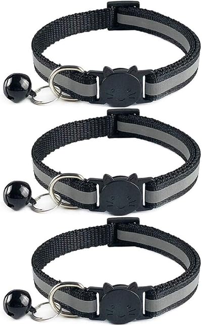 Tafeiya Reflective Cat Collars 3 Pack 8-12.6 inch Adjustable Black Quick