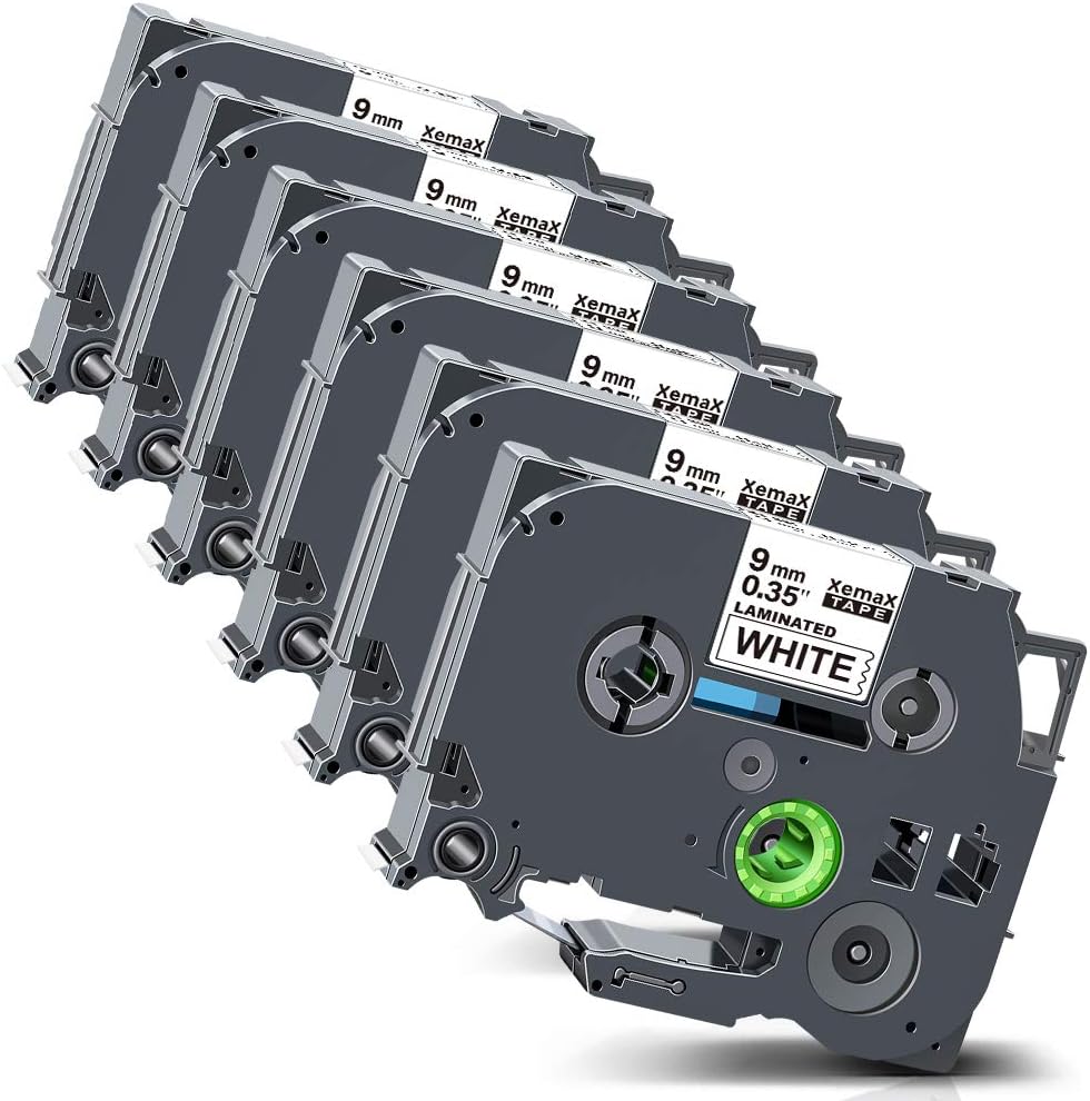 6X XemaX Compatible for Brother Label Printer Tape 9mm TZe-221 Black on White Tape Cassette for Brother P-Touch Label Maker PT-E110 H100R H100C H105 H110 E550W 1010 E100 H108 1000