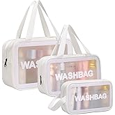 DAPOWER Travel Toiletry Bag for Women and Men, Matte Translucent Shower Bag with Handy Handle, Makeup Cosmetic Organizer Bag for Travel Toiletries Accessories (White)