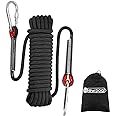 NewDoar Climbing Rope 8(5/16in),10mm (3/8in), High Strength Accessory Cord Rope with 2 Steel Hooks, for Outdoor Rescue Rappelling Rope Down Cliffs ledges Safety Escape Tow Strap Equipment(Black)