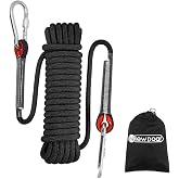 NewDoar Climbing Rope 8(5/16in),10mm (3/8in), High Strength Accessory Cord Rope with 2 Steel Hooks, for Outdoor Rescue Rappelling Rope Down Cliffs ledges Safety Escape Tow Strap Equipment-Black/5M