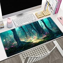Forest Desk Mat Blue Green Mouse Pad Large Desk Pad