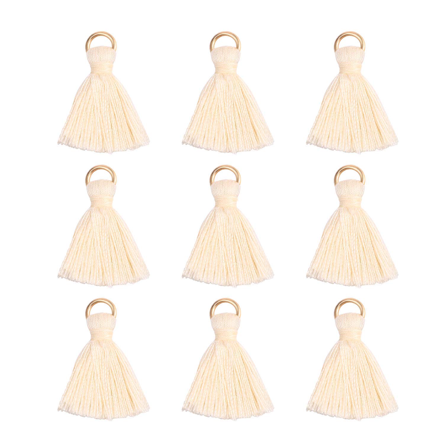 Mini Tassels for Crafts, 100PCS Bookmark Tassels Earrings Keychain Tassel Garland Pendant Bulk with Cord Loop for Jewellery Making Crafting (Beige)