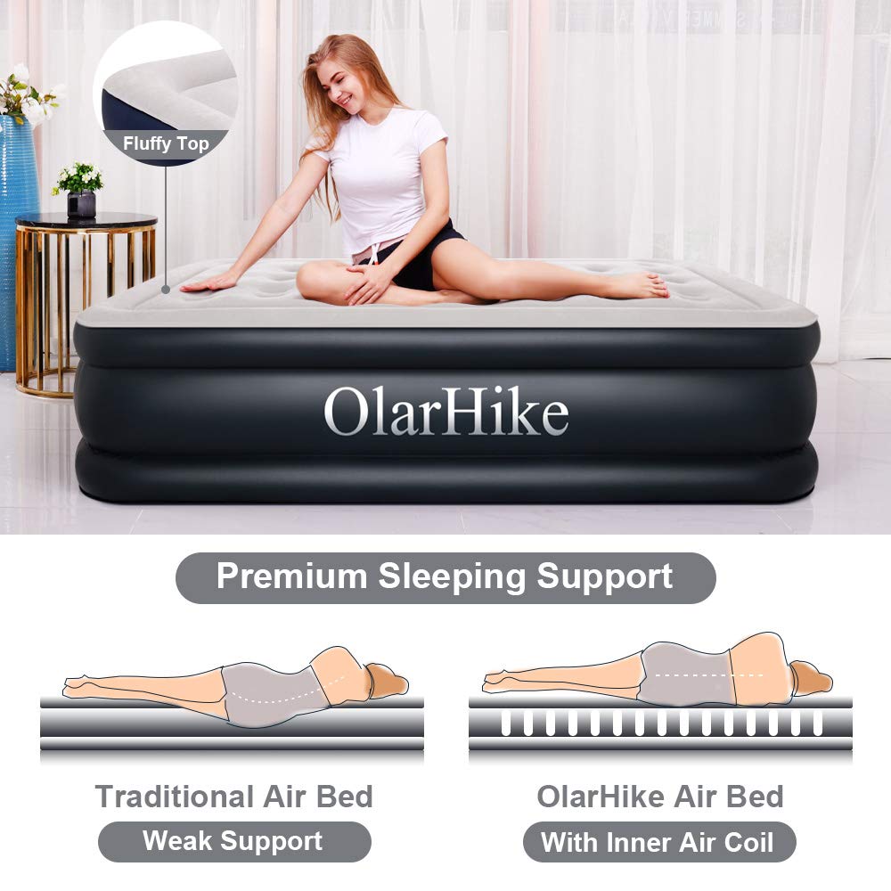 OlarHike Queen Air Mattress with Builtin Pump for Guests, Inflatable