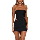 Goafuliy Two Piece Skirt Set for Women Summer Asymmetrical Mesh Strapless Tube Tops Mini Skirt Set Going Out Outfits